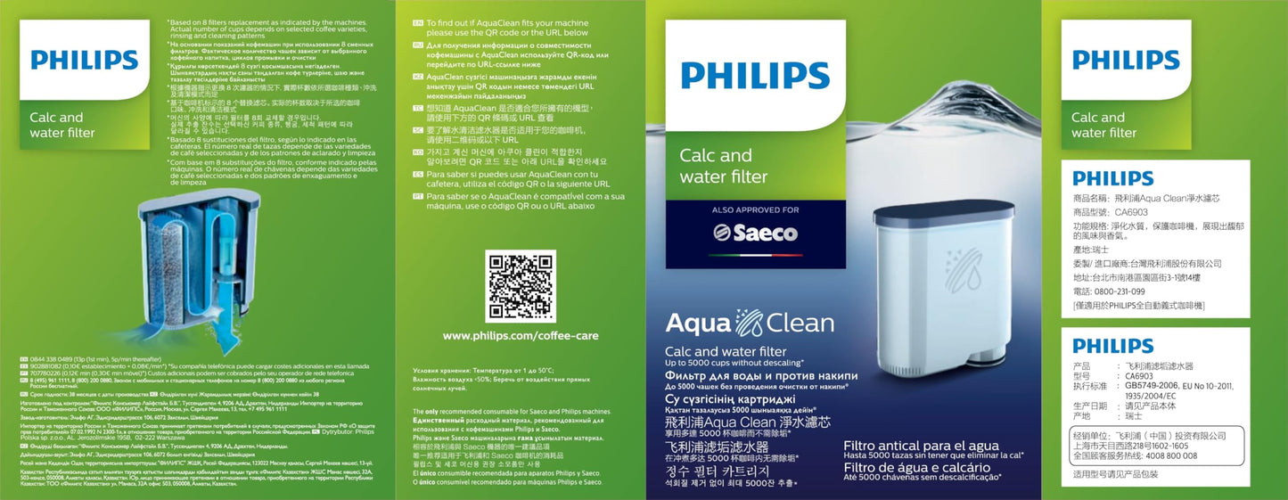 Philips AquaClean Kalk- und Wasserfilter für Espressomaschine, Kein Entkalken bis 5000 Tassen, Einzelpack