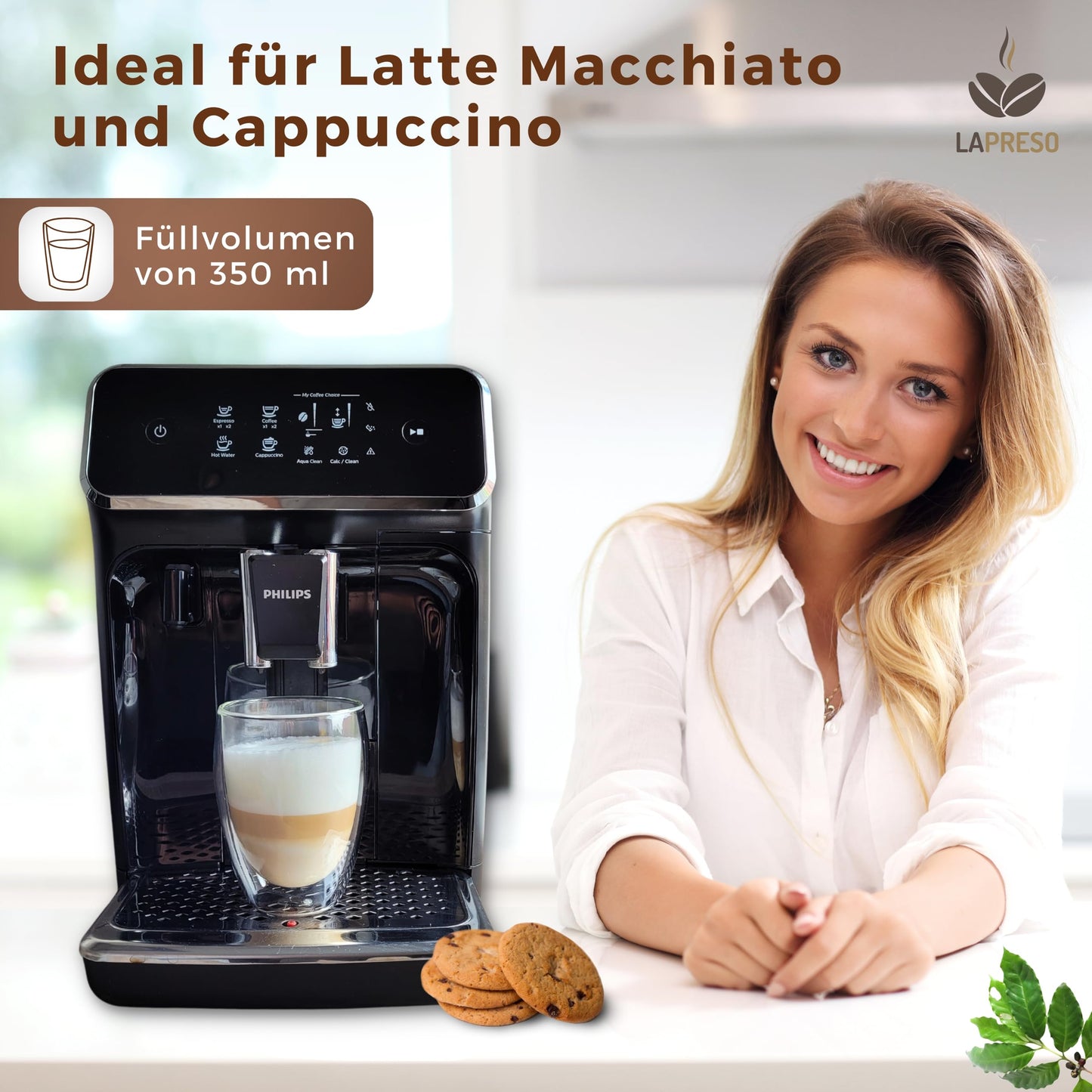 LAPRESO® Latte Macchiato Gläser doppelwandig 6er Set 350ml - Doppelwandige Gläser modernes Design Cappuccino Tassen Teegläser aus Borosilikatglas