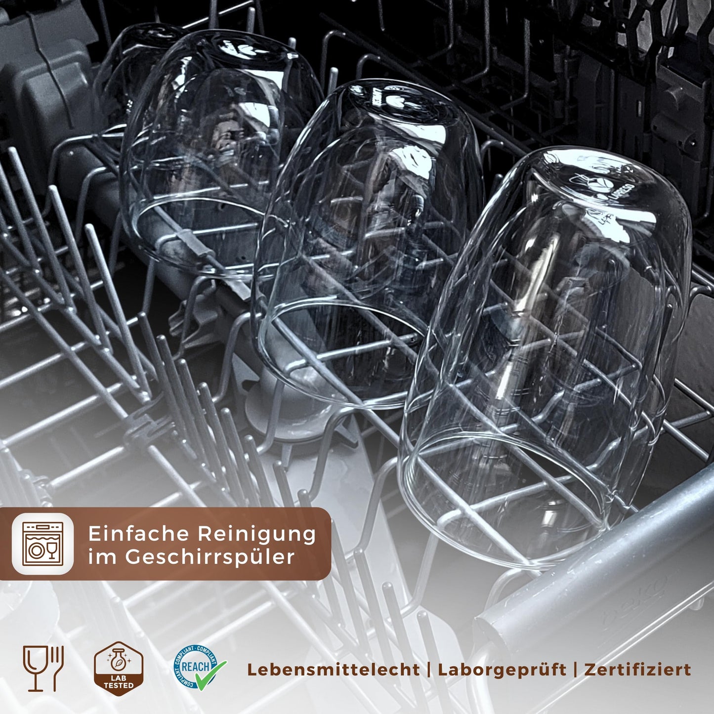 LAPRESO® Latte Macchiato Gläser doppelwandig 6er Set 350ml - Doppelwandige Gläser modernes Design Cappuccino Tassen Teegläser aus Borosilikatglas